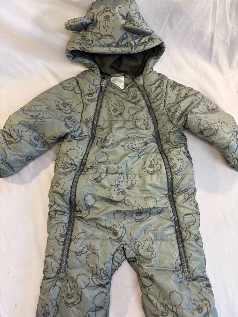 Disney Olive Green Mickey Mouse Hooded Baby Footie